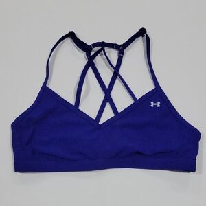 Under Armour Heat Gear Sports Bra Women’s Medium Blue Strappy Back Athletic